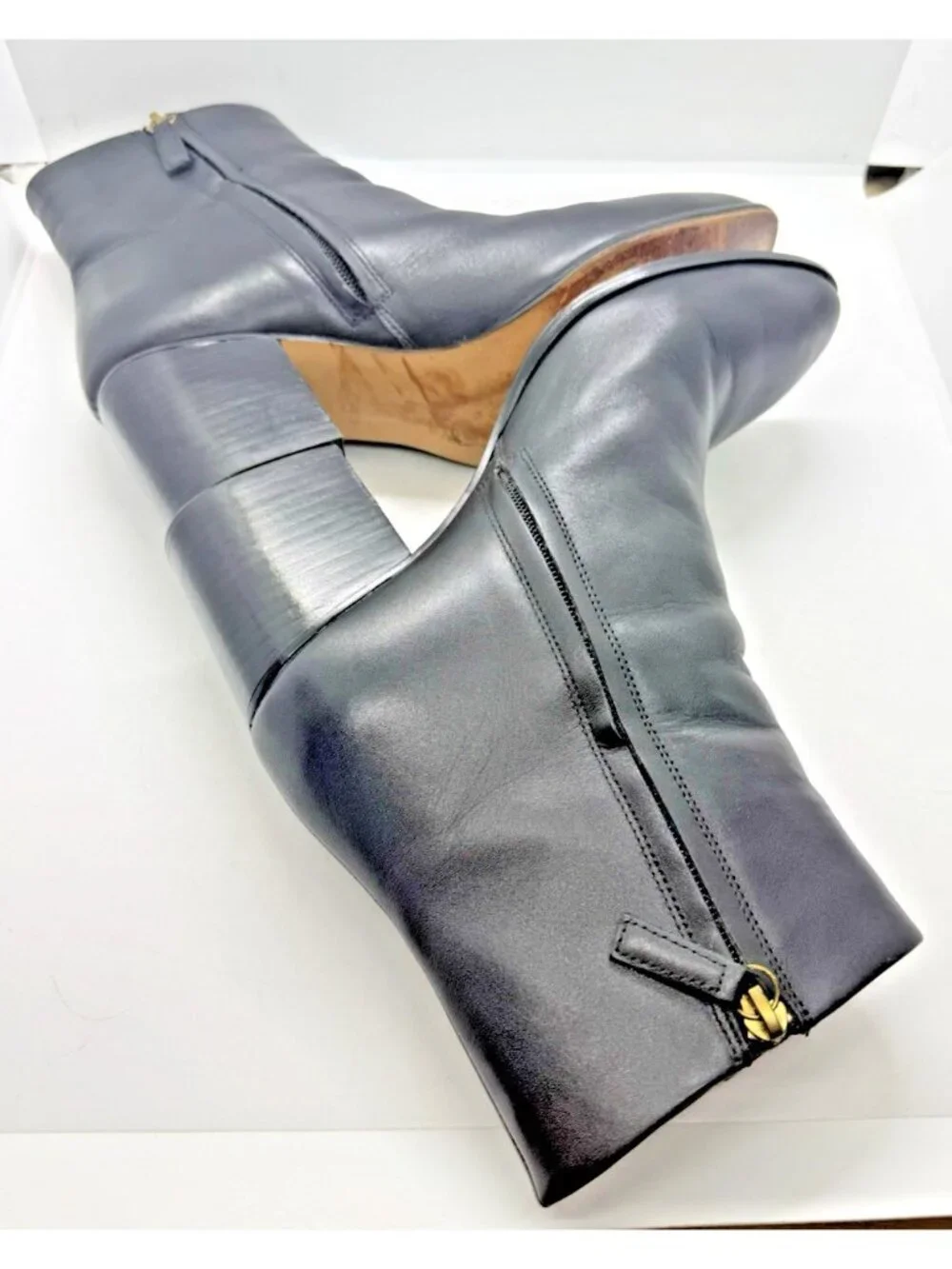 J.Crew Sadie Stacked Heel Soft Leather Ankle Boots Black Women's Size 9.5 BA566